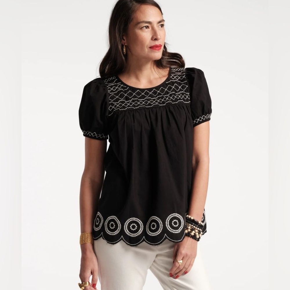 Frances Valentine Whit embroidered top, black, sz 3x